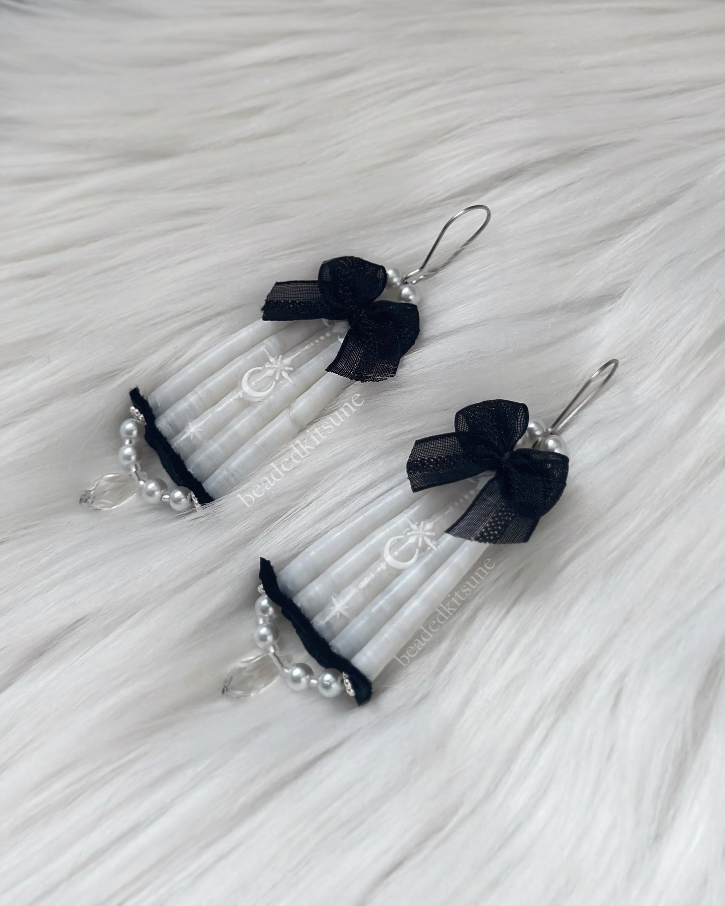 Black Bowed Dentalium Earrings