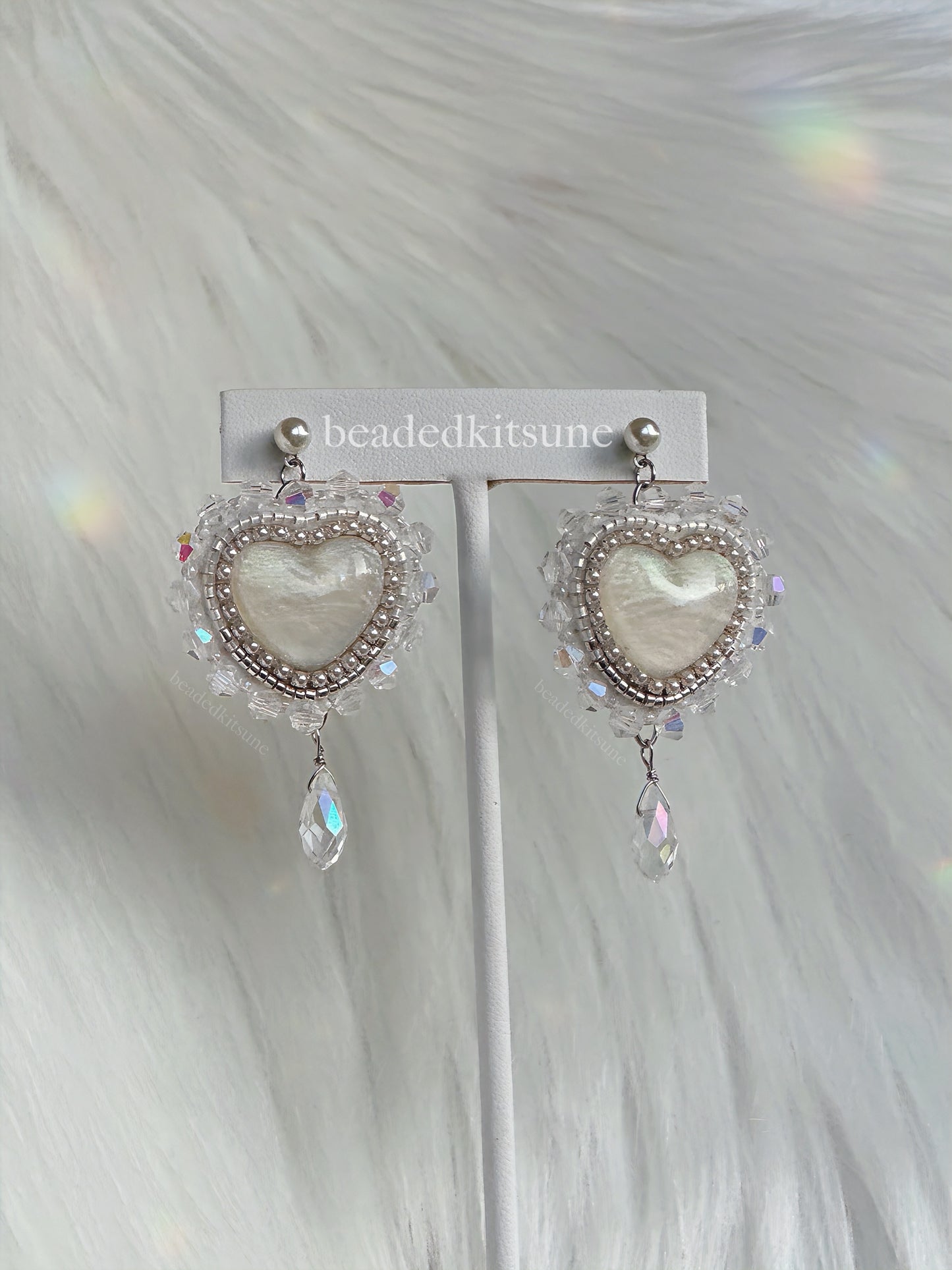 Holo-Heart Beaded Earrings