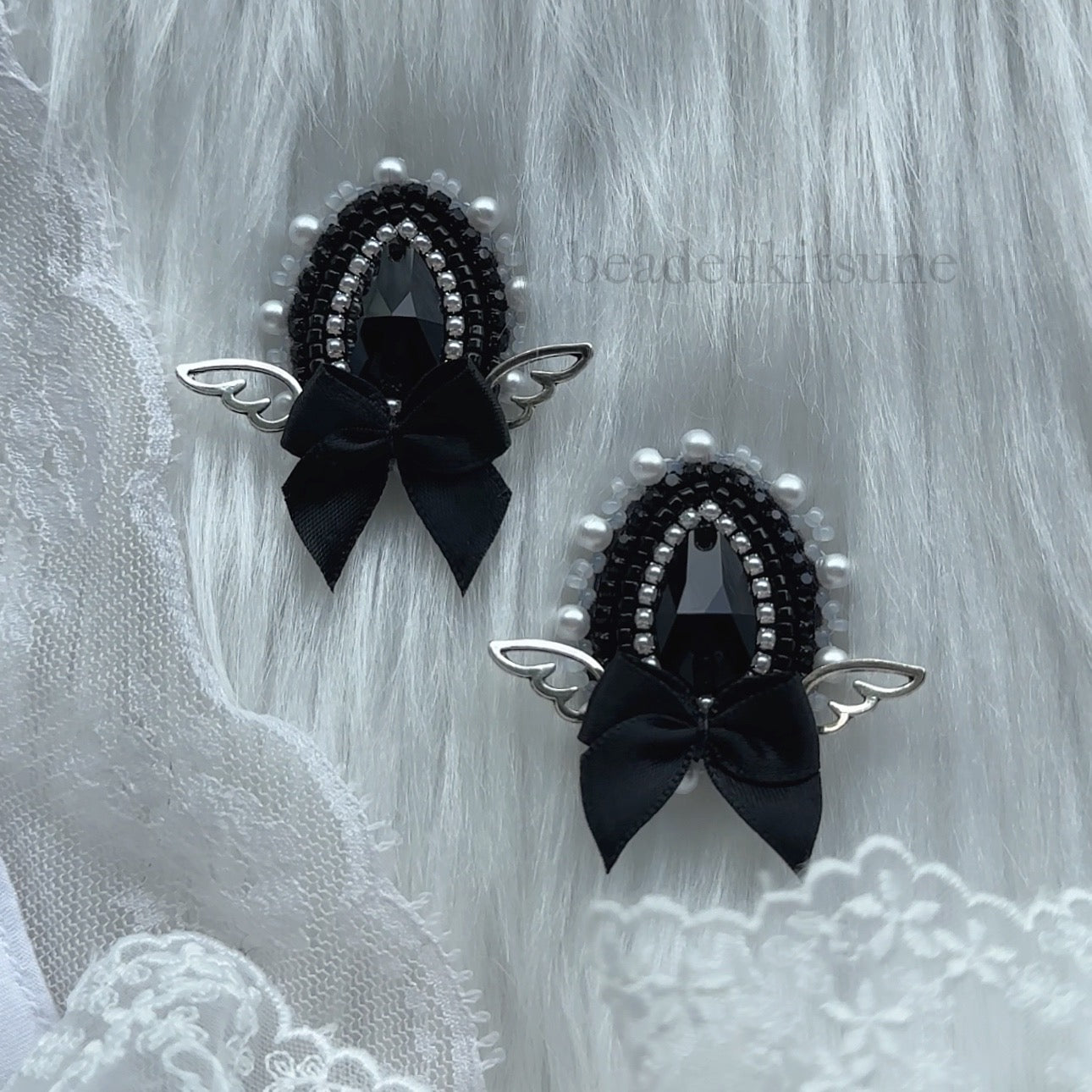 Angel Beaded Earrings // Black