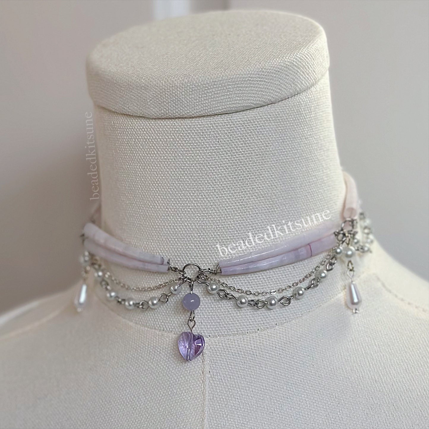 Princess dentalium necklace // Purple+Silver