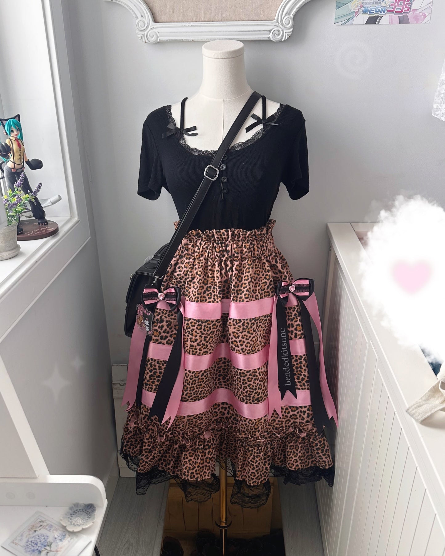 Leopard Ribbin Skirt // Pink+Black