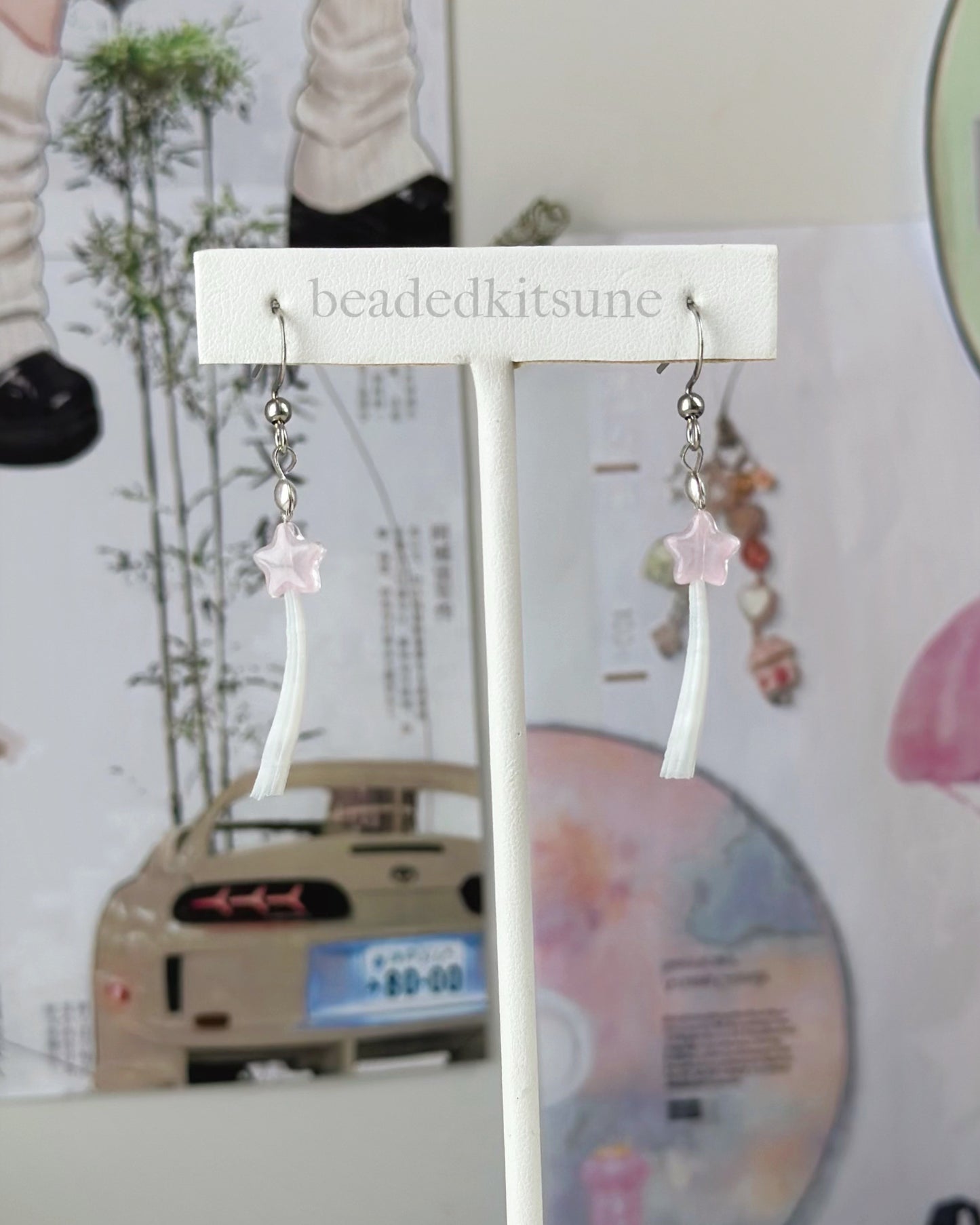 Dentalium Pink Star Earrings