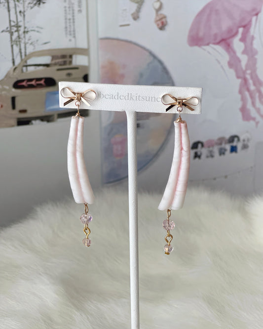 Pink Dentalium Bowed Earrings