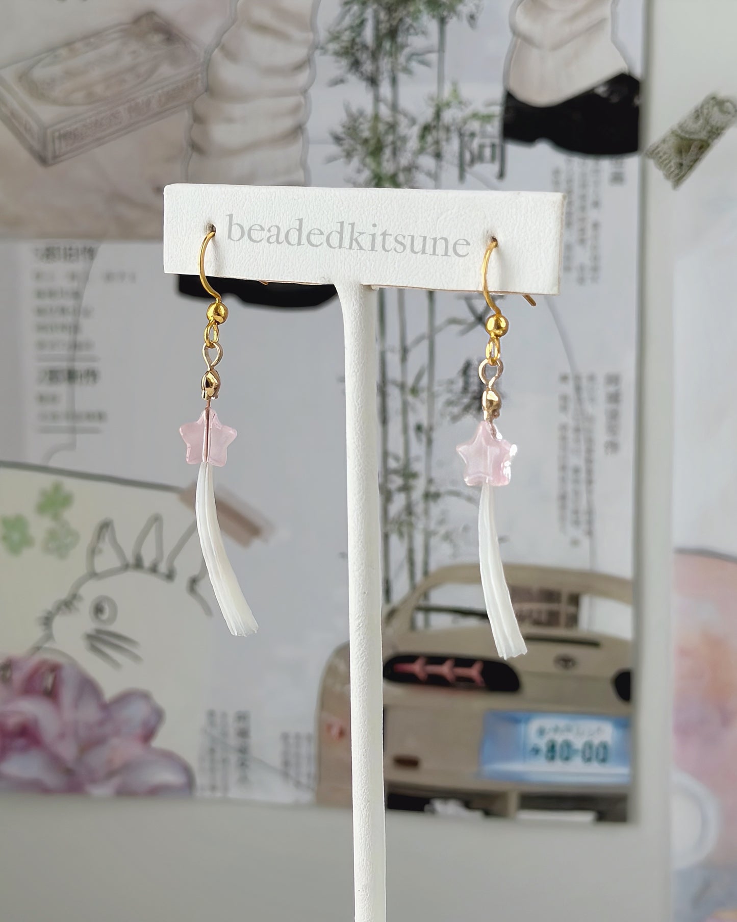 Dentalium Pink Star Earrings